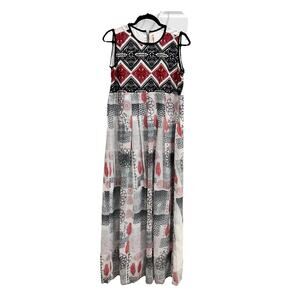 Anouk Sleeveless Long Dress Boho Festival White Black Red Lined Size Large
